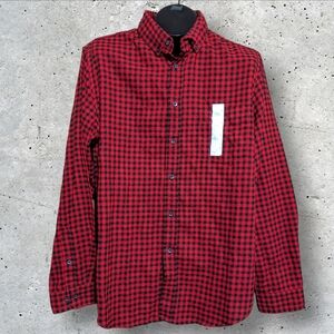 GOODFELLOW Red Black Buffalo Check Plaid Button Up Shirt Men's Large Hol…